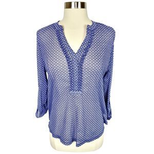 The Limited Blue Clover Printed Henley Blouse - Size Medium
